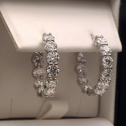 Moissanite Huggie Hoop Earrings Solid 14K White Gold/925 Sterling Silver Round Cut 2 Carat DE Color VVS1 Clarity2