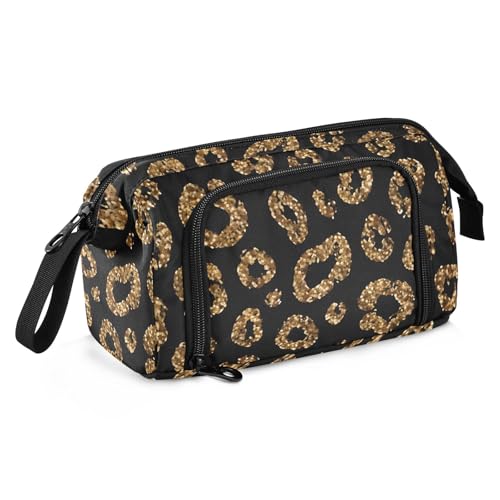 Image of SUABO Big Capacity Pencil Case, Gold Glitter Leopard Pen Bag Pouch Holder Stationery Bag School College Office Organizer for Teen Adults Student