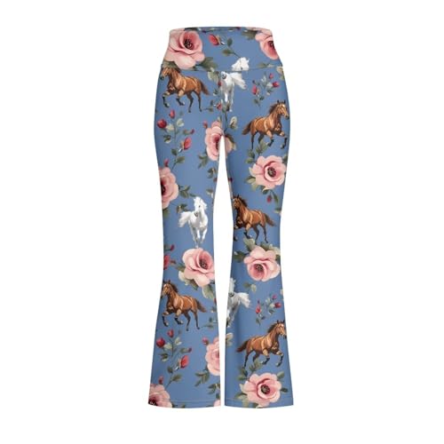 Image of Girls Leggings Floral Print High-Waisted Flared Pants 5-14 Years