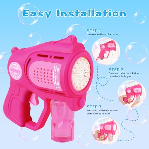 TRILVIX 2-Pack LED 15 Holes Bubble Gun Bubble Machine with Refill Solution Leak-Proof Bubble Blower Toys for Kids Aged 3+ Birthday Gift Wedding Party Favor Outdoor Kids Game Summer Lawn Swimming Pool