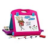 Playkidiz Art Double Sided Tabletop Art Easel for Kids, 2-in-1 Dry Erase Board and Chalkboard, Great Coloring Easel for Boys and Girls.