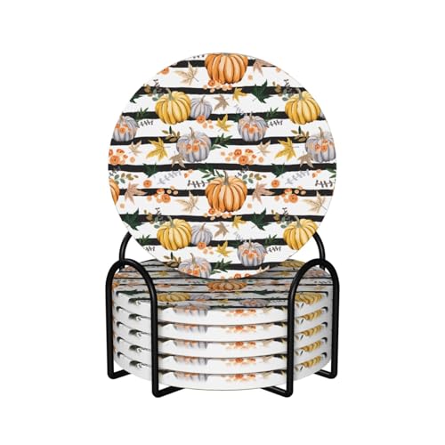 Fall Pumpkin Coasters for Drinks Coasters Set of 6,Drink Coasters