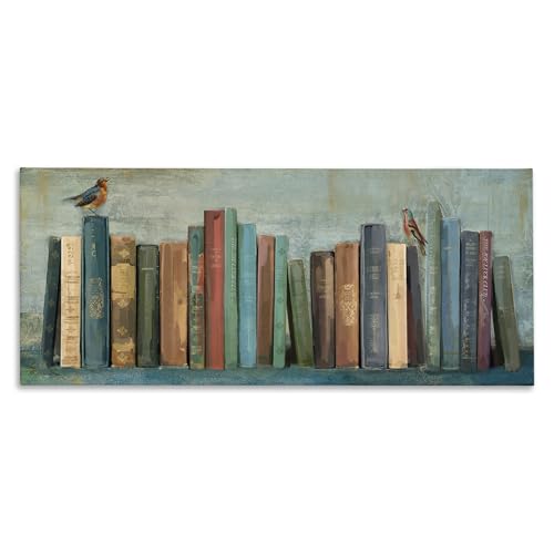 Stupell Industries 'Books And Birds Bookshelf', Canvas Art, 48 x 20 Inches, Easy to Hang and Sturdy, Made in USA, by Main Line Studio by Stupell Industries - Used condition - US$21.99