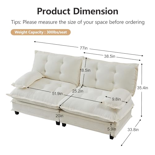 Image of 77 inch Sectional Sleeper Sofa, Modular Deep Seat Couches for Living Room Apartment, Flexible Module Combination Cloud Sofa with Spring Support, Easy Assembly, White
