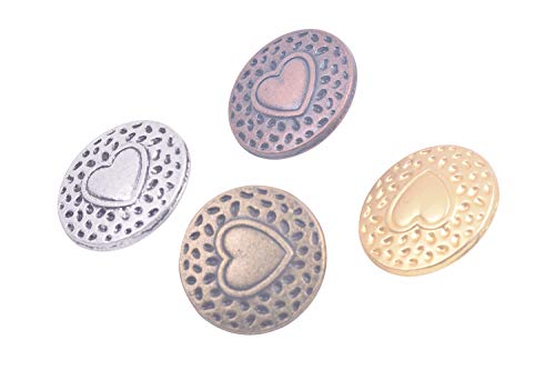Konmay 30Pcs Mixed Heart Stamped Round Metal Shank Buttons Clasp For Leather Wrap Bracelets, Bead Crochet, Crafting And Sewing #TOP17
