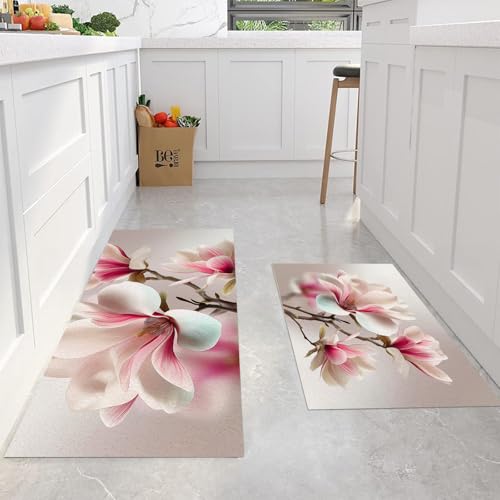 Tapetes de cocina de diseño artístico Magnolia Rosa, alfombras antifatiga de alta calidad 4