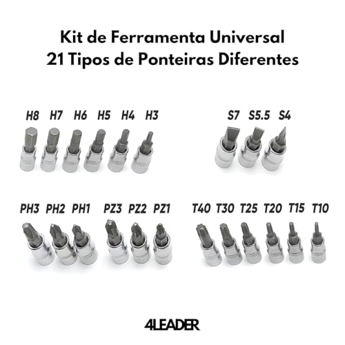 Kit de Ferramentas 4Leader- Estojo de Ferramentas com Jogo de Chaves 46 Peças, Kit de Chaves Soquete