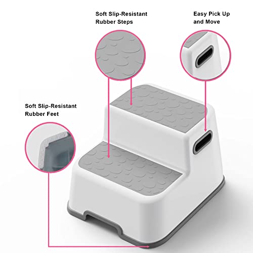 UNCLE-WU-Two-Step-Stool-for-KidsToddlerAdult-Height-100-Hold-up-to-200-PoundsNon-Slip-Safety-Handles-for-Potty-Training-Bathroom-SinkBedside-Kitchen-2-Pack UNCLE WU Two Step Stool for KidsToddlerAdult Height 100 Hold up to 200 PoundsNon Slip Safety Handles for Potty Training Bathroom SinkBedside Kitchen 2 Pack