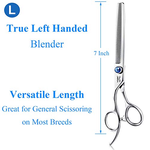 Jason Left Handed 7" 50 Teeth Blending Dog Grooming Scissor, Ergonomic Cats Grooming Thinning Shears Pets Trimming Kit With Offset Handle And A Jewelled Screw, Sharp, Comfortable, Durable Blender #TOP3