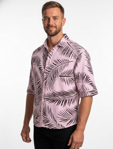 Image of MiraMichi Men's Corduroy Printed Half Sleeve Casual Shirt - Regular Fit Hip Length