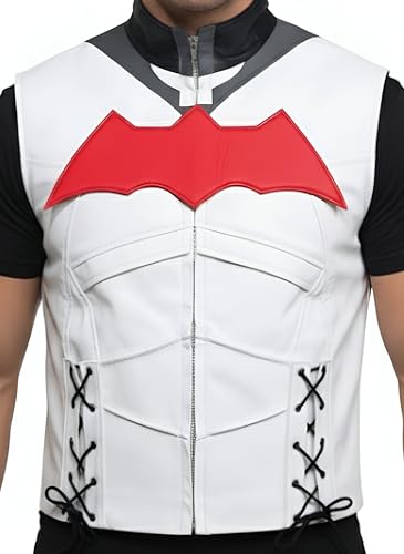 Image of Black Hood Bat Jacket and Vest - Red Hooded Leather Jacket 2 in 1