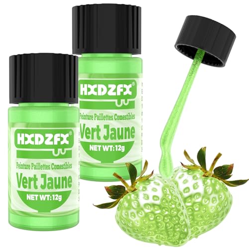 Peinture Paillette Comestible Vert Jaune - Liquide Colorant Alimentaire Paillette, Peinture Paillette Alimentaire pour GâTeaux, Biscuits, Bonbons, Boissons,...