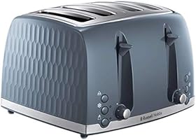 Russell Hobbs 26073 4 Slice Toaster - Contemporary Honeycomb Design with Extra Wide Slots and High Lift Feature, Grey