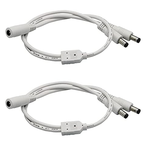 PAUTIX 2 Packs 5.5 x 2.1mm Power Splitter Cable, 1 Female to 2 Male Splitter Cable 2 Way DC Power Cable Y Splitter for LED Strip Light/CCTV Security Camera/IP Camera/DVR/Router/Monitor Cover