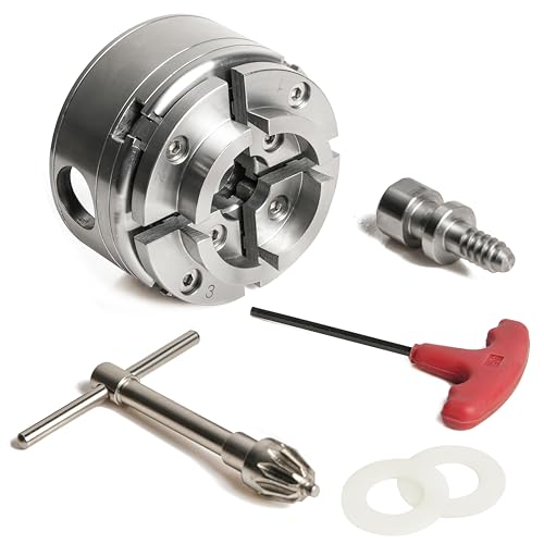 NCK-G3.75 3.75 4 Jaw Key Self-Centering Chuck Thread 1X8TPI with NCK-3.75Z-DJDD Dovetail Jaws Wood Screw Two Nylon Washers T Handle Allen Key
