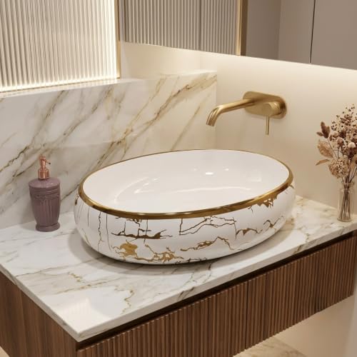 Image of Luxurious Golden Table Top for Bathroom /Ceramic Bathroom Wash Basin /Countertop Wash Basin /Vessel Sink.