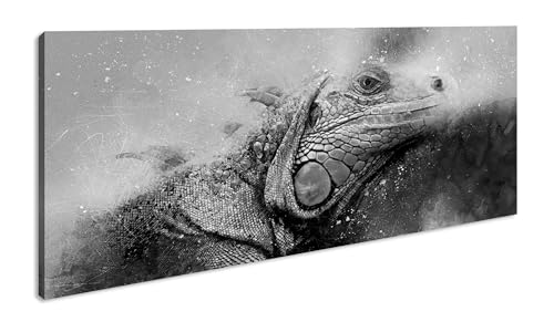 Colorido lagarto panorámico, 120 x 60 cm, efecto: negro/blanco como lienzo, diseño listo enmarcado en marco de madera auténtica, impresión digital de alta calidad con marco