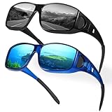 Myiaur Polarized Fit Over Glasses Sunglasses for Men Women, Trendy Wrap Around Sunglasses UV Protection for Driving (2 Pack)
