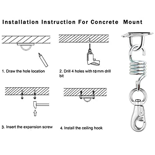 Hamac Chaise hamac Kit de Suspension Printemps Crochets pivotants Plafond Mount Tool Set Accessoires Idoor Swing extérieure Swing Fauteuil Paresseux Hamac Portable