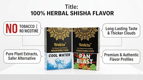 Image of WEKTU Premium Herbal Hookah Flavour, No Tobacco No Nicotine, Cool Water and Pan Blast, Pure Plant Extracts