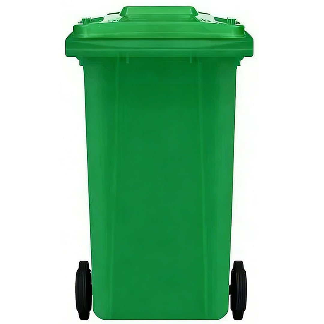 Zewnętrzny kosz na śmieci, uliczny kosz na śmieci z pokrywką, duża pojemność, pojemnik nadający się do recyklingu, plastikowy, z kołami (zielony, 120L)