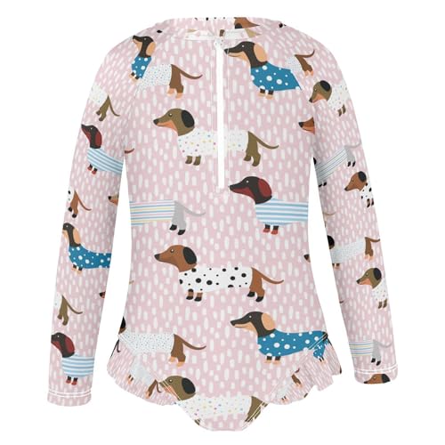 Image of One Piece Rash Guard Bathing Suit for Girls,Long Sleeve Swimsuit Quick Dry,Swimwear with Ruffle for Summer 3-12T