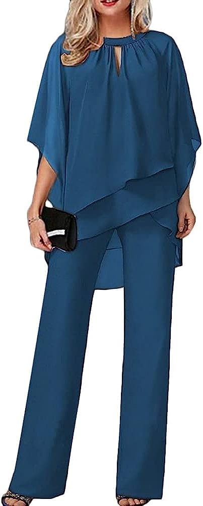 Vagbalena Conjunto de Noche de Tul para Mujer pantalón de Vacaciones, Camisa de Gasa de Dos Piezas y pantalón de Talle Alto Conjunto Elegante Vintage de Dos Piezas Holgado Informal