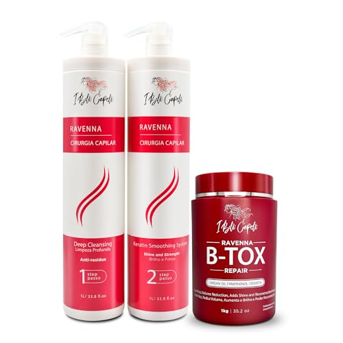 I Belli Capelli Ravenna Professional Keratin Hair B-tox -Cirugia Capilar para el Cabello, Smoothing, B-tox Hair Treatment, Celulas Madres Para el Cabello-Straightener System 3x1L 105.8oz