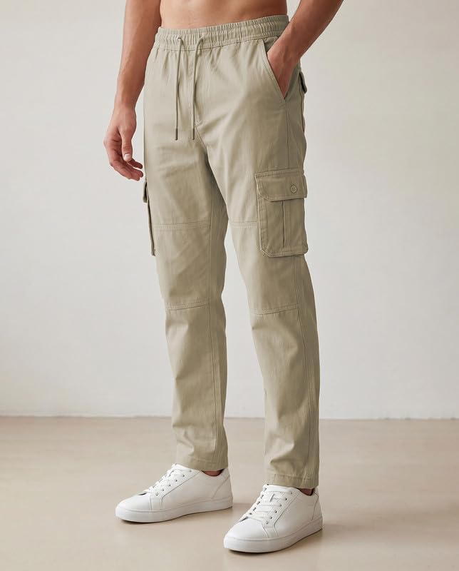 Image of WarriorWorld Men's Cotton Cargo Joggers - Greige
