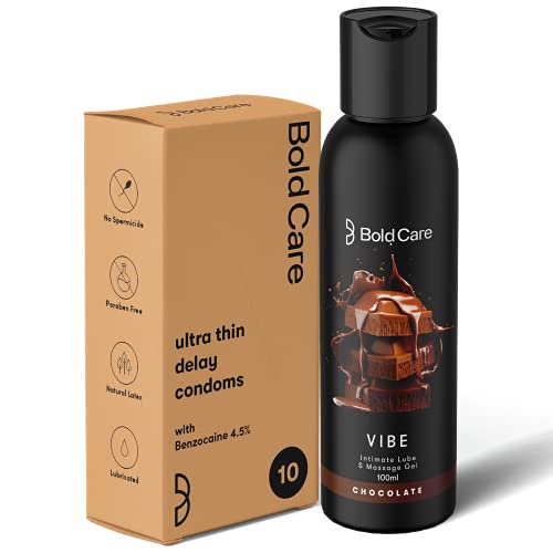 Image of Bold Care Ultra thin Delay Condoms + Vibe - Chocolate flavoured Premium Lubricant Gel - Water based formula - Gentle on the skin