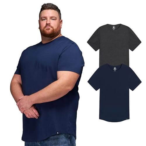 STRONGSIZE Men's Big and Tall T-Shirts – Stretch Cotton Crewneck Shirt Sizes XL–8XL (Regular & Longer Length), 2 Pack Navy / Heather Charcoal, 6X-Large