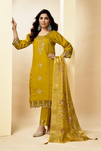 Image of Multi Embroid Kurta Set with Dupatta | Roman Silk Embroidered Kurta Set for Women | Women's Ethnic Casual Kurti Set |Kurta Pant Festive Suit