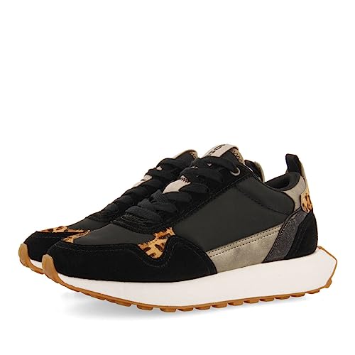 Sneakers Retro Negras con Print Animal para Mujer onaka