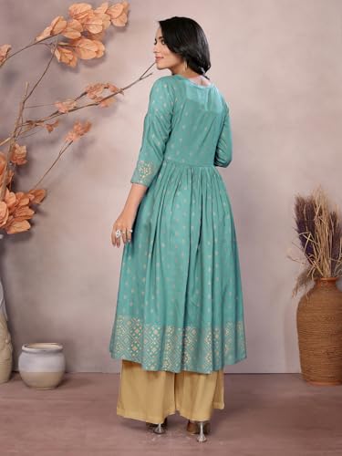 Image of rangita Women Rayon Regular Fit Calf Length Printed Anarkali Kurti | Kurta