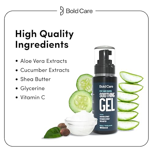 Image of Bold Care Post Hair Removal Soothing Gel for Men | Reduces ingrown hair & razor bumps | Soothes irritated skin | Contains Aloe Vera & Shea Butter | Use after shaving & hair removal (60 ml)