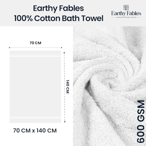 Image of Earthy Fables Premium Bath Towel - 100% Combed Cotton, 600 GSM, Ultra Soft, Quick Dry and Highly Absorbent for Home, Travel and Acne-Prone Skin, 140X70 cm, Pack of 2, White