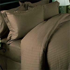 Luxury Stripes Taupe 300 Thread Count Full/Queen Size Duvet Cover Set 100% Cotton with Matching Pillow Shams 300TC