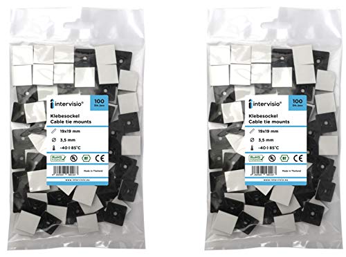 Klebesockel für Kabelbinder 19 mm x 19mm Montagesockel Kabelbinderhalter Set Schraubsockel Selbstklebend Kabelschelle Klebepads