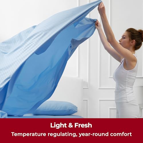 Mellanni King Sheets Set - 4 PC Luxury Cooling Bedding for All Ages (Striped Light Blue)