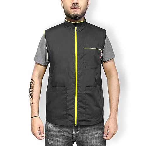 Image of Professional Barber New Shirt Jacket Men's Black Sleeveless and Features 2 Pockets for Barber Tools And One Way Zipper
