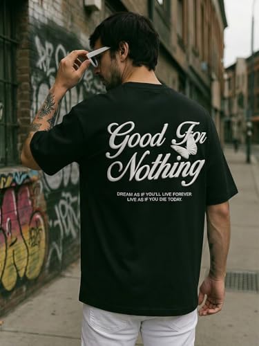Image of TOXA Men's Pure Cotton Oversized Fit Tshirt | Oversized Baggy Fit Tee with Drop Shoulder | Cool and Stylish Graphic Printed Design Half Sleeve T-Shirt (Available Sizes: S to 2XL)