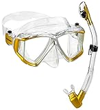 Cressi Italian Designed Liberty Quattro Panoramic View Tempered Glass Lens Premium Scuba Snorkeling Mask Dry Snorkel Set, CLGL
