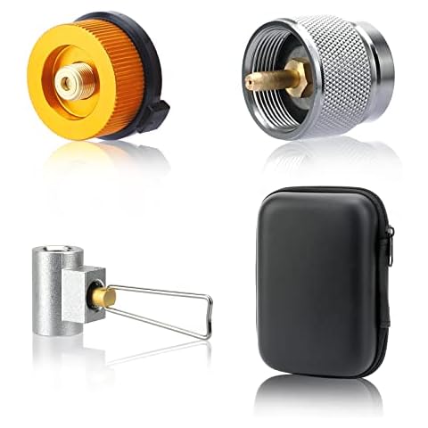 SAN LIKE 3pcs Camping Stove Adapter Butane Canister Adapter Refill Adapter EN417 Lindal Valve Canister Shifter Propane Adapter Isobutane Fuel Canister with Exhaust Air Pressure Button Cover