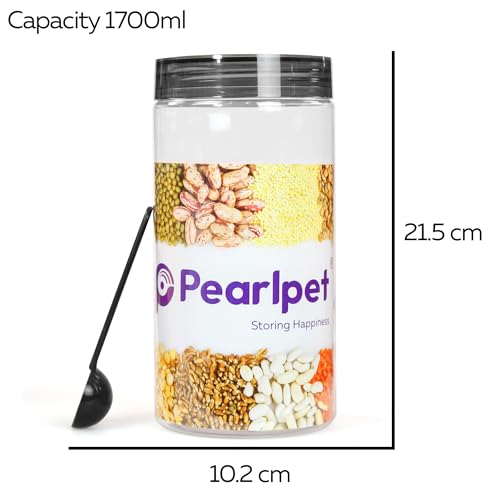 PEARLPET Tiffany Plastic Containers for Kitchen Storage | Plastic Container Set with Spoon | BPA-Free, Stackable Jars | Black,1700 ML (Set of 6)