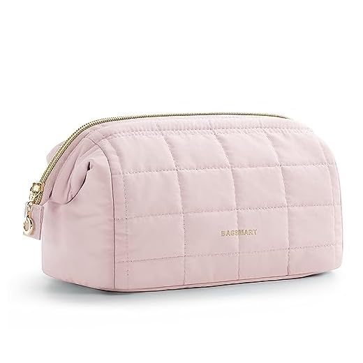 BAGSMART Makeup Bag Travel Toiletry Bag, Wide-open Zipper Pouch, Pink
