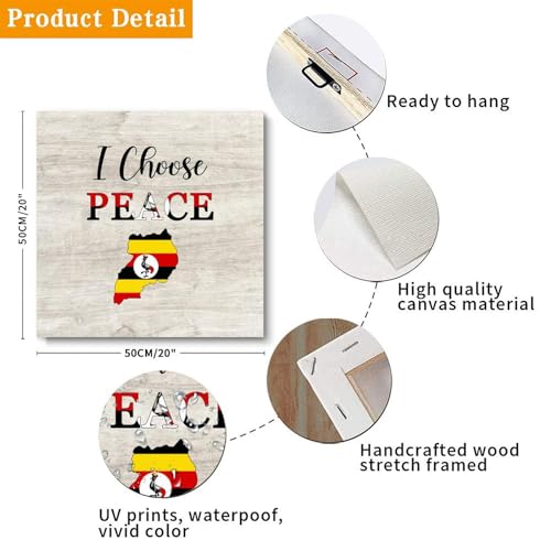 Cuadro de Uganda I Choose Peace de 20 x 20 pulgadas listo para colgar 3