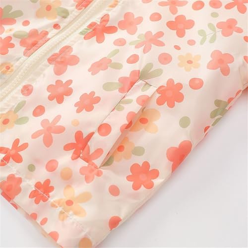 Lightweight Jacket for Girls Flower Print 𝗪aterproof Rain Hooded Jackets Toddler Girls Long Sleeve Coat with Zippers4