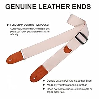 Sangle de Guitare avec Pochette Médiator – Sangle Guitare en Coton avec extrémités en cuir pleine fleur pour Basse… - Les Beatles, Paul McCartney, John Lennon, RIngo Starr, George Harrison Sangle de Guitare avec Pochette Médiator - Sangle Guitare en Coton avec extrémités en cuir pleine fleur pour Basse… – Image 2