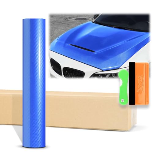 12"X60" (1FTx5FT) Sky Blue 5D Carbon Fiber Textured High Gloss Vinyl Wrap Auto Car Sticker Decal Film Sheet Bubble Free Air Release Technology with Tool Kit