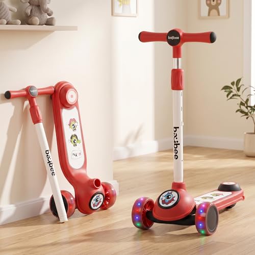 Baybee Sonic Skate Scooter for Kids 3 Wheel Kid Scooter with 3 Height Adjustable Handle Kid Kick Scooter with LED PU Wheels & Rear Brake Baby Scooter for Kids 2 to 8 Years Boy Girl (Dark Pink)